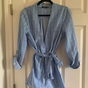 Boohoo “Holly textured check draped playsuit”
